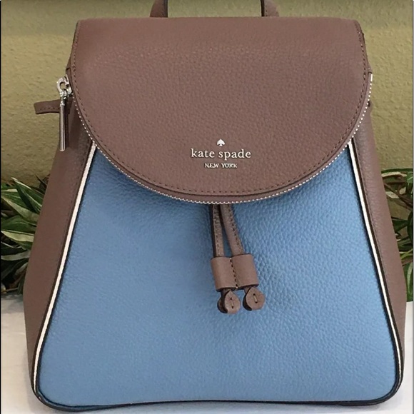 KATE SPADE LEILA MEDIUM FLAP BACKPACK BLUE TAN - Picture 2 of 12